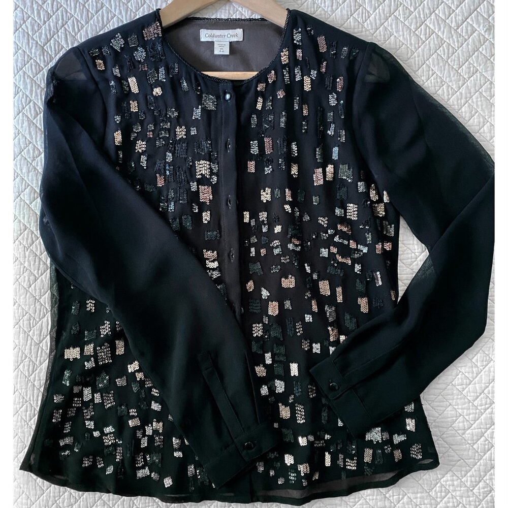 Coldwater Creek Black Blouse with Sequins, Size XS (4 / 6)